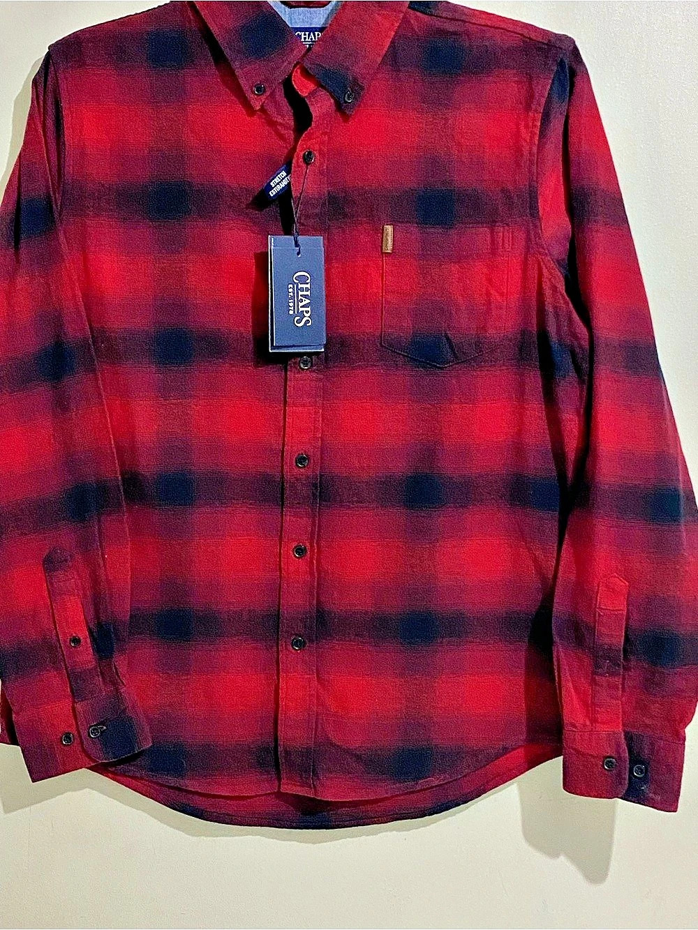 Chaps Plaid Stretch Shirt in Red & Black Size Medium NWT